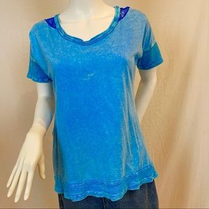 T Party High-low acid washed blue tunic top